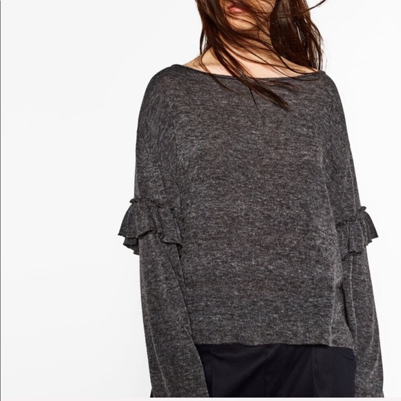 Zara Charcoal Grey Ruffle Sleeve Knit 